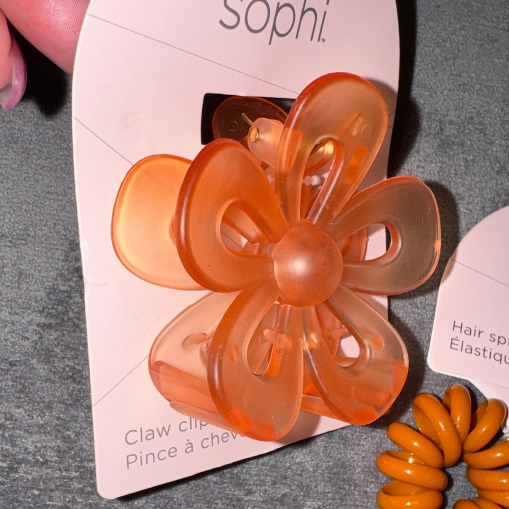 Sophi- Hair Accessory Set – Flower Claw Clip & Spiral Hair Ties NEW - Picture 4 of 8